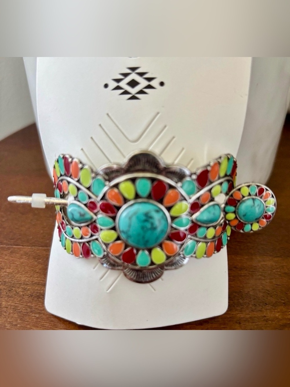 Western Silvertone Metal Hairpin,Turquoise/multi color Stones,dressy,everyday
